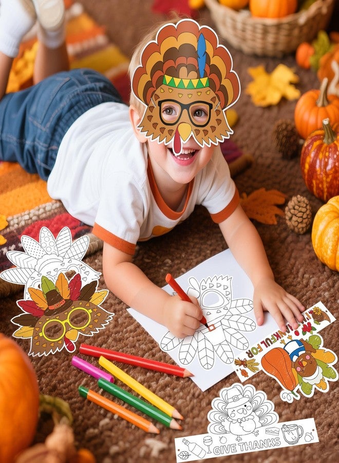 BkeeCten Thanksgiving Coloring Turkey Set - 96 Packs Turkey Coloring Headbands & Masks, DIY Craft Art Classroom Activity, School Party Supplies, Family Gathering Holiday Celebration Decor - Image 4